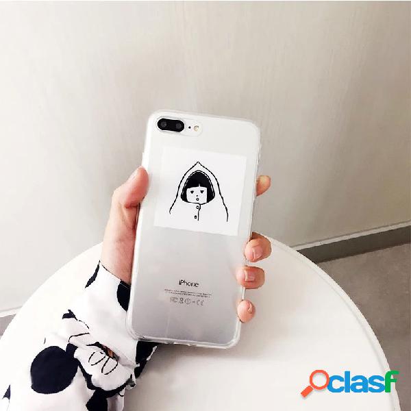 Soft TPU Casal Simples Transparente Bonito Pintados à Mão