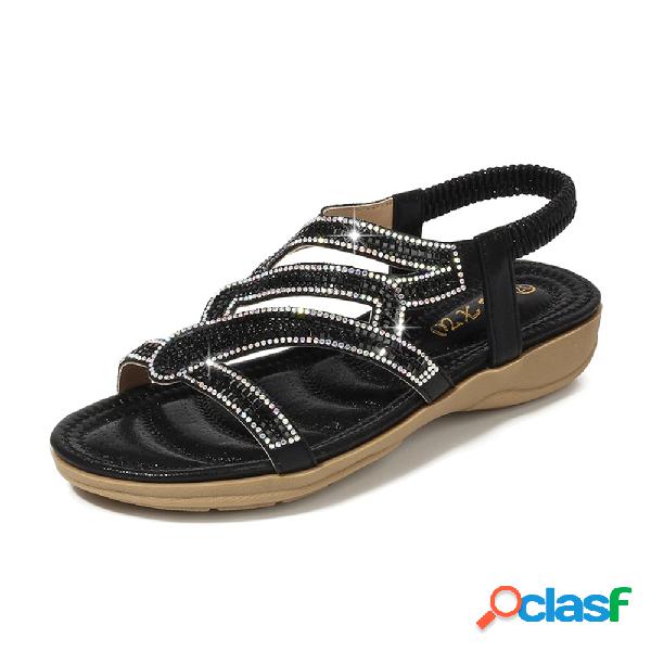 Strass Elastic Banda Bohemia Praia Sandálias Baixas