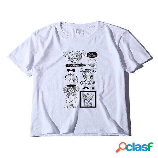 T-shirt casual de manga curta com decote em v dos desenhos