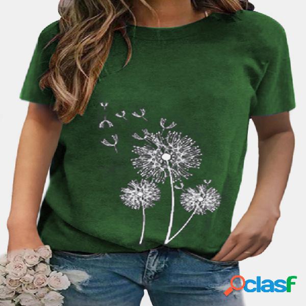 T-shirt de manga curta Casual Flower Print O-pescoço para