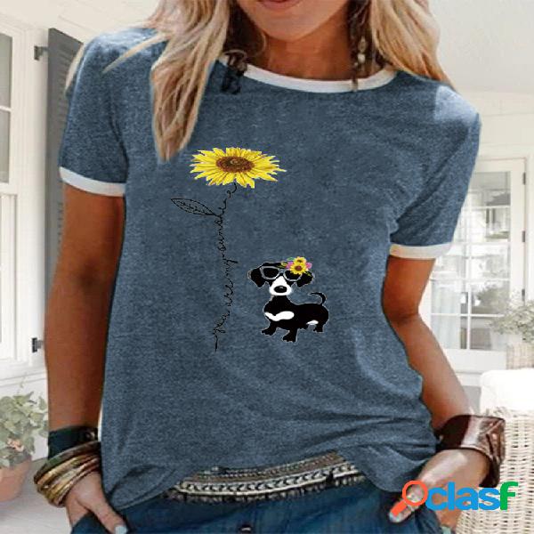 T-shirt de manga curta com estampado floral dos desenhos