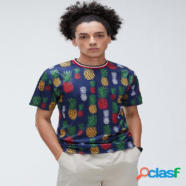 T-shirt de manga curta impressa abacaxi de frutas tropicais