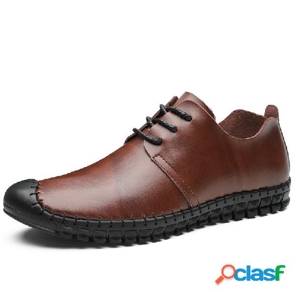 Tamanho Grande Homens Mão Costura Toe Sapatos De Couro