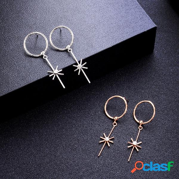 Trendy Hollow Geometric Pingente Brinco Strass Metal