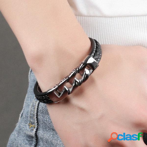 Trendy Hollow Geometric Titanium Steel Pingente Bracelete de