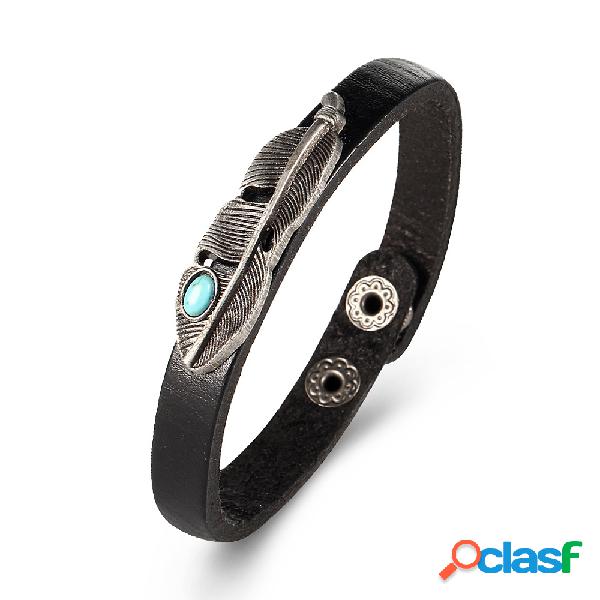Unisex Vintage Pulseira Pulseira de Couro Liga De Penas