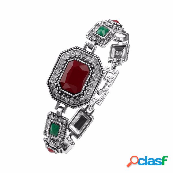 Vintage Cuff Bracelet Poligonal Strass Colorido Resina