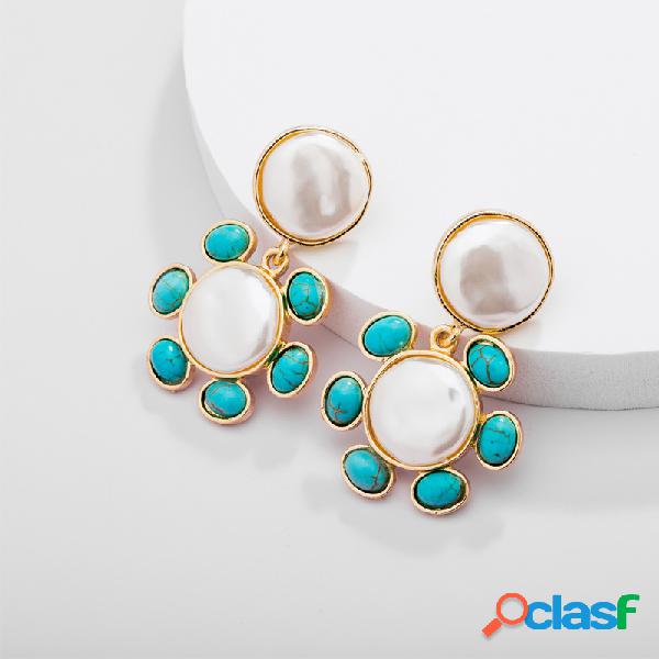 Vintage elegante Brincos ouro antigo Turquesa Brincos