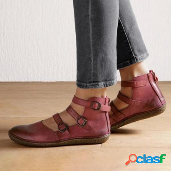 grande tamanho mulheres Soft rodada toe fivela zíper
