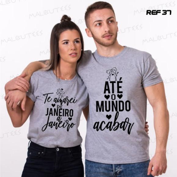 kit 2 Camisetas Cinza Mescla Namorados Casal Love Amor