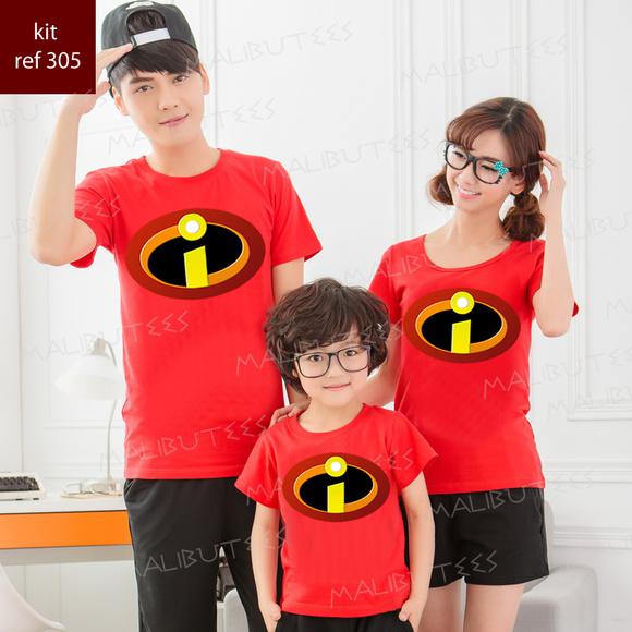 kit camiseta Vermelha Incríveis familia