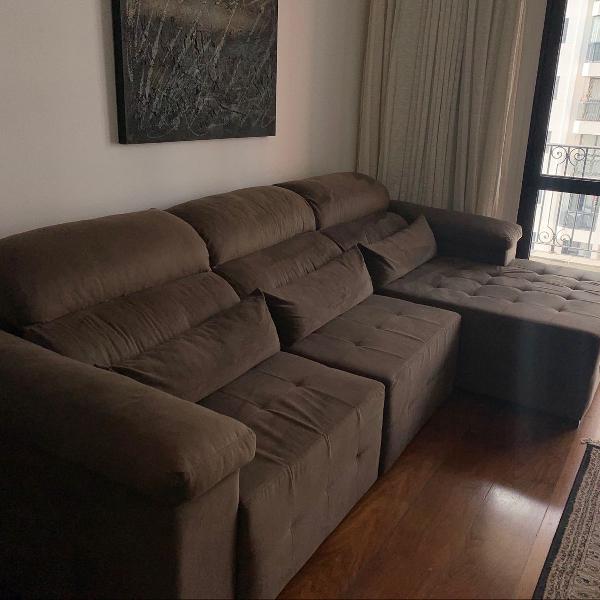 sofá retrátil marrom reclinável 5 lugares com chaise