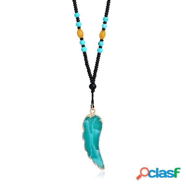 Étnico Unisex Colares Longos Vintage Pedra Natural Pingente
