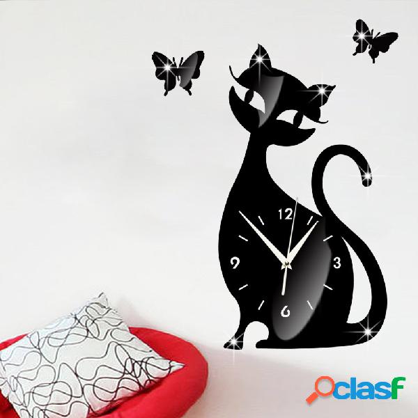 13.7X 12.5inch Design Moderno Gato Borboleta Espelho Preto