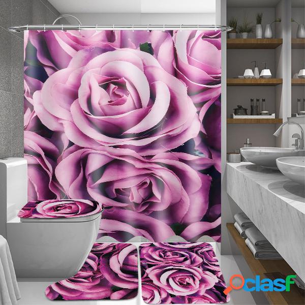 180x180cm Rosa Roxa Banheiro Cortinas de Chuveiro Com Gancho