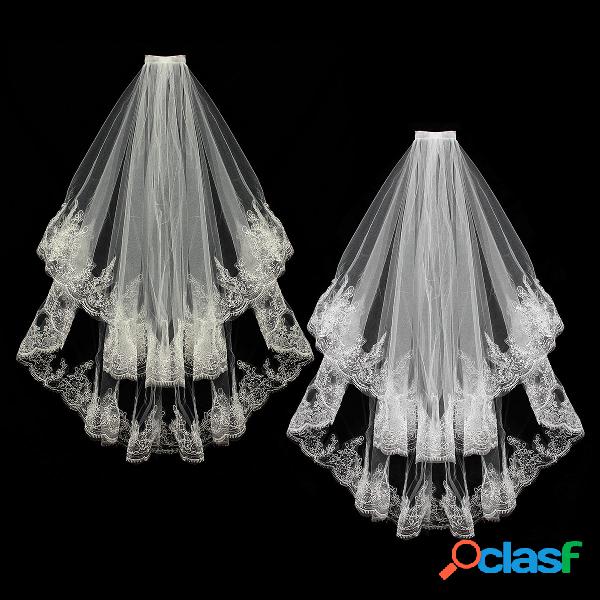 2 camadas noiva laço de lantejoulas borda decorativa