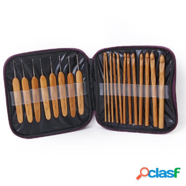 20pcs Bamboo Knitting Crochet Hooks Weave com saco DIY Craft