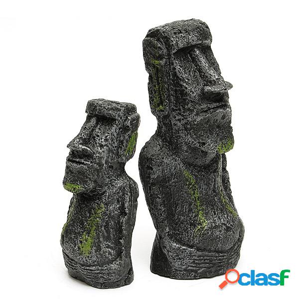 2PCS Estátuas da Ilha de Páscoa Ornamento de tanque de