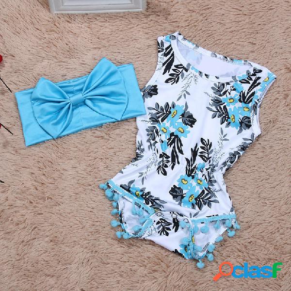 2pcs Macação Infantil Floral Confortável de Algodão com