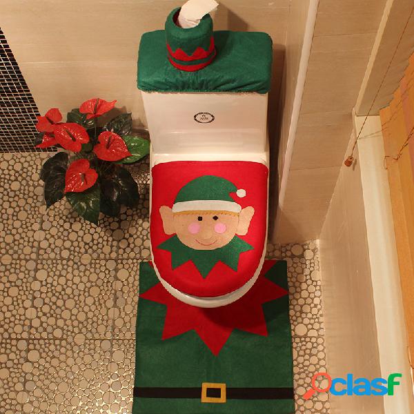 3PCS Duende de Natal Padrão Mat Cover Cover Home Set