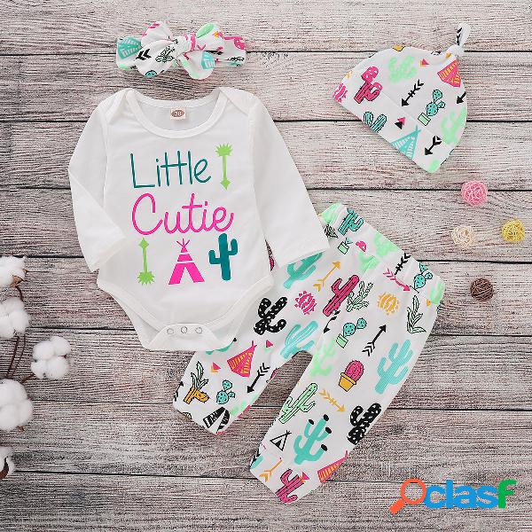 4pcs bebê meninas carta impressão romper roupas definido