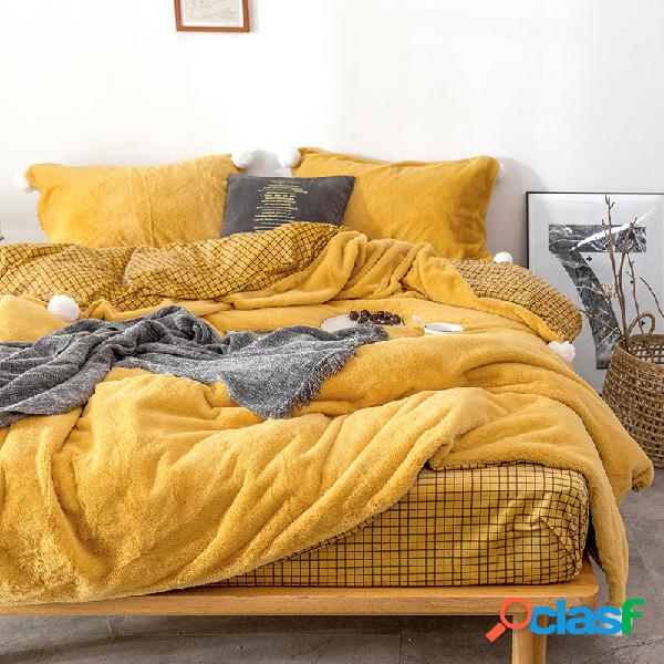 4pcs engrossar conjunto de cama de pelúcia quente estilo de