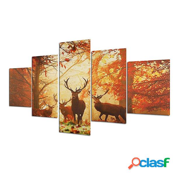 5PCS Unframed Forest Deer Modern Abstract Wall Art Print