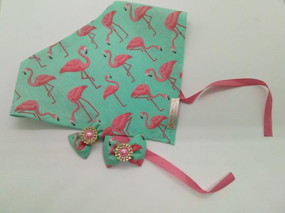 Bandana Pet Flamingo kit - bandana + par de laço