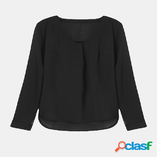 Blusa De Chifon De Manga Longa Manga Longa Casual Para