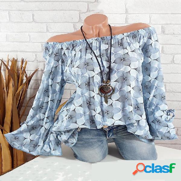 Blusa Estampada Ombro a Ombro Manga Babado