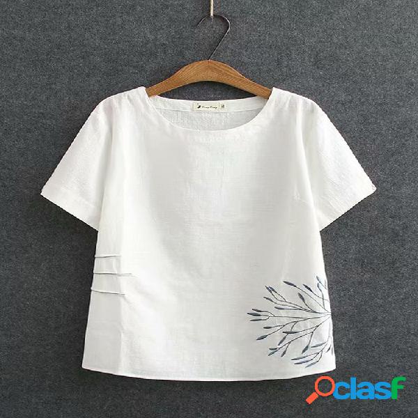 Blusa bordada com decote em O Plus