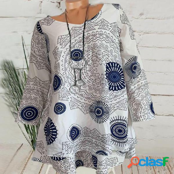Blusa de mangas compridas de impressão dupla camada casual