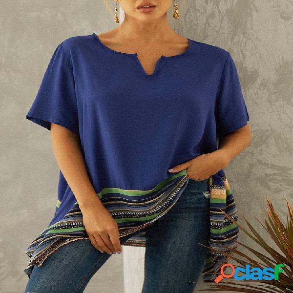 Blusa listrada assimétrica dos retalhos Plus do tamanho