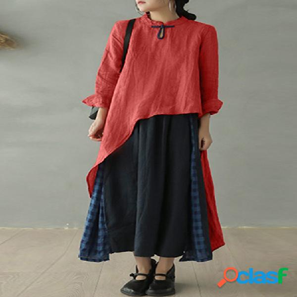 Blusa longa assimétrica do botão da sapata da cor sólida