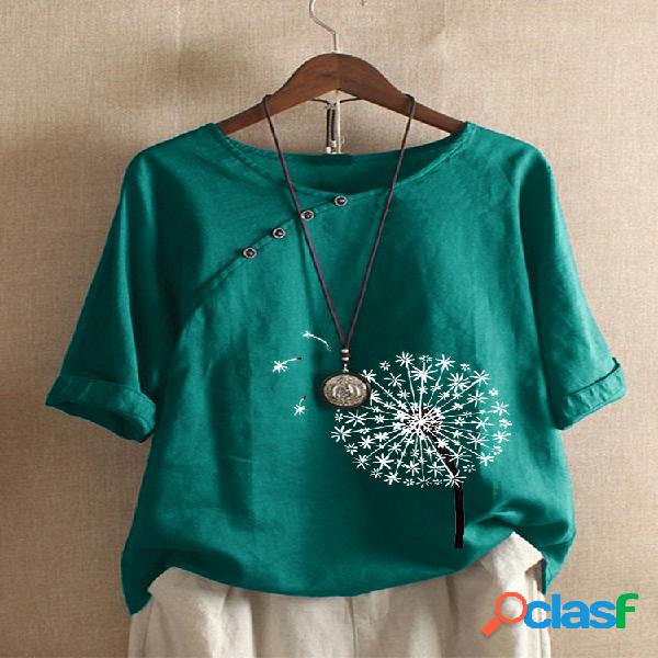 Blusa sem mangas com estampa floral e botão para mulheres