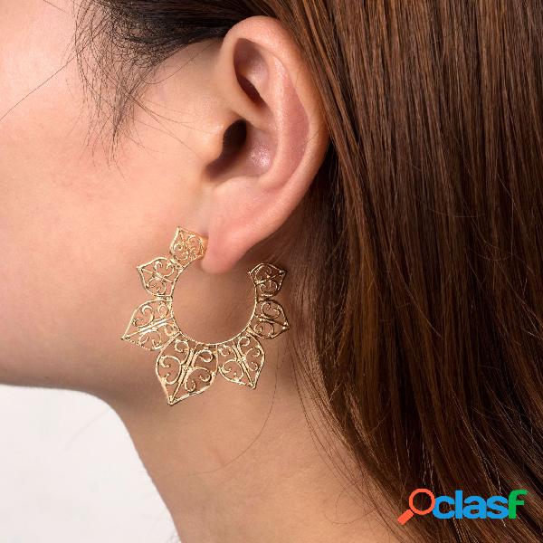 Bohemian Geometric Hollow Leaves Round Brincos Metal