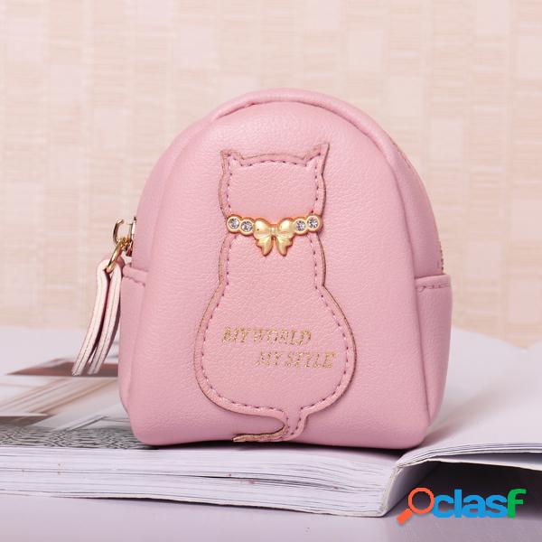 Bolsa de Forma Gatinha PU Couro Para Moedas Chaves