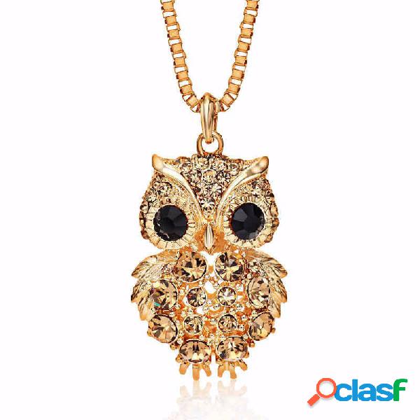 Bonito pingente colares de prata strass ouro noite coruja