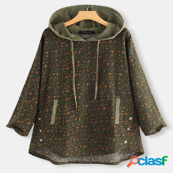 Botão assimétrico com capuz com estampa floral Plus Blusa