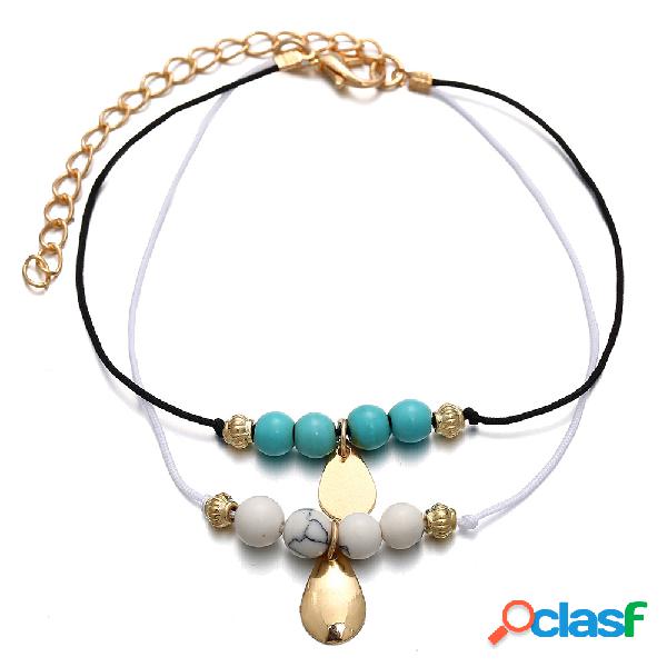 Bracelete frisado étnico da gota Turquesa da água do