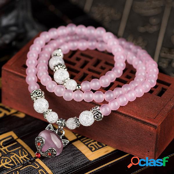 Braceletes Frisado Do Vintage Gato Encanto Cristal Natural