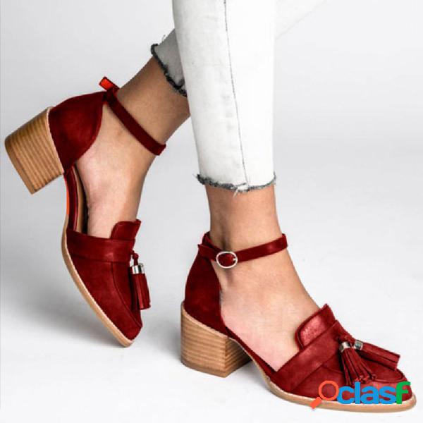 Buckle Strap Chunky Heel Amêndoa Toe Casual Fashion Casual