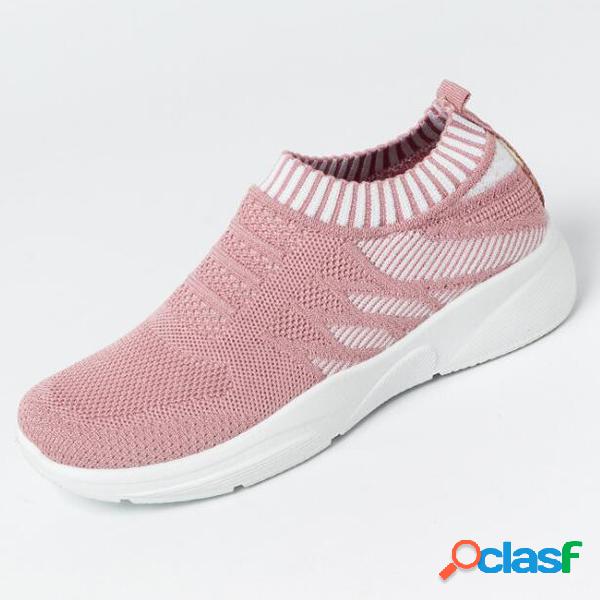 Calçados casuais das mulheres respirável malha slip on