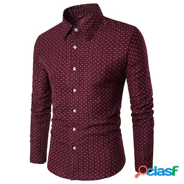 Camisa Homens Casual Cor Pura Formal Algodão Manga Longa