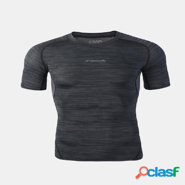 Camiseta Elástica Física Magra Masculina Secagem Rápida