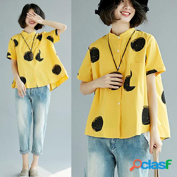 Camiseta Feminina Solta de Mangas Curtas Estampada Camisa
