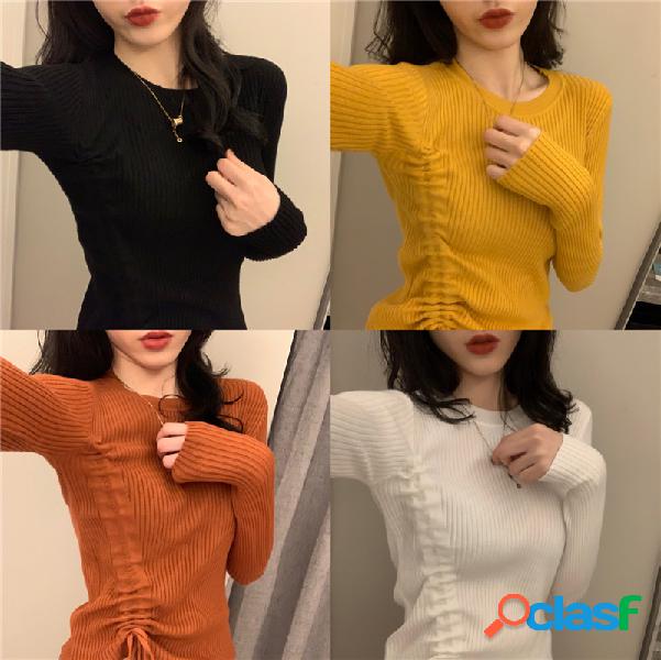 Camisola de mangas compridas Camisola apertada de gola alta