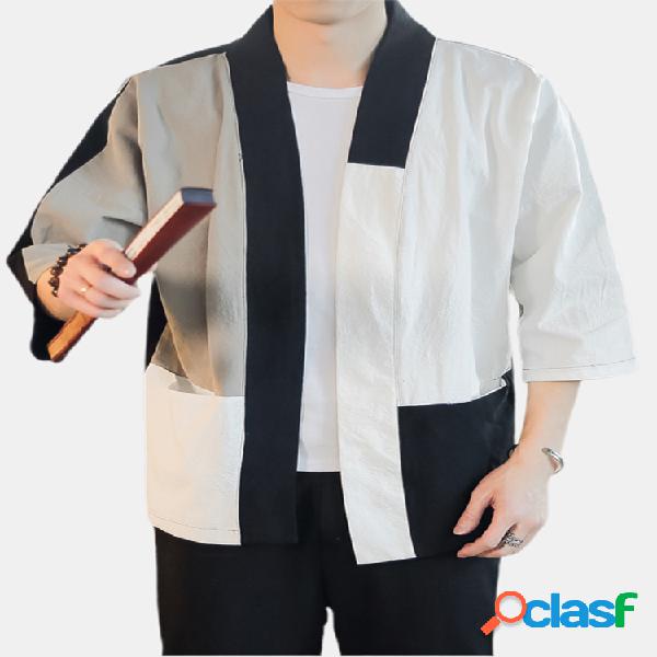 Cardigans de bolso grande de retalhos étnicos japoneses
