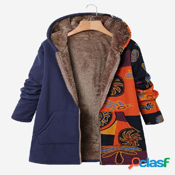 Casaco de inverno com capuz e impressão com capuz Vintage