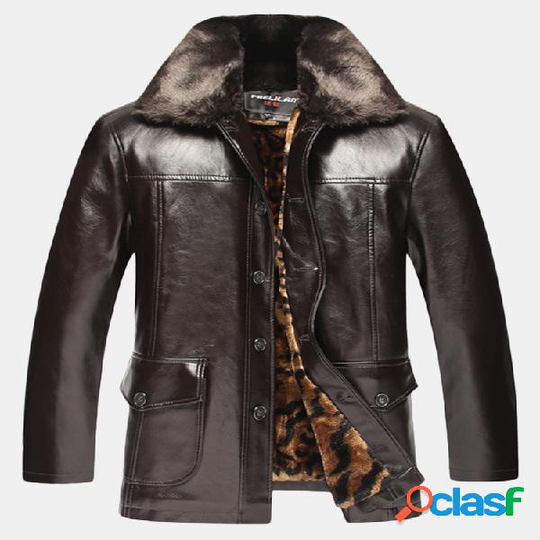 Casacos de inverno casual para homens, casacos de couro PU